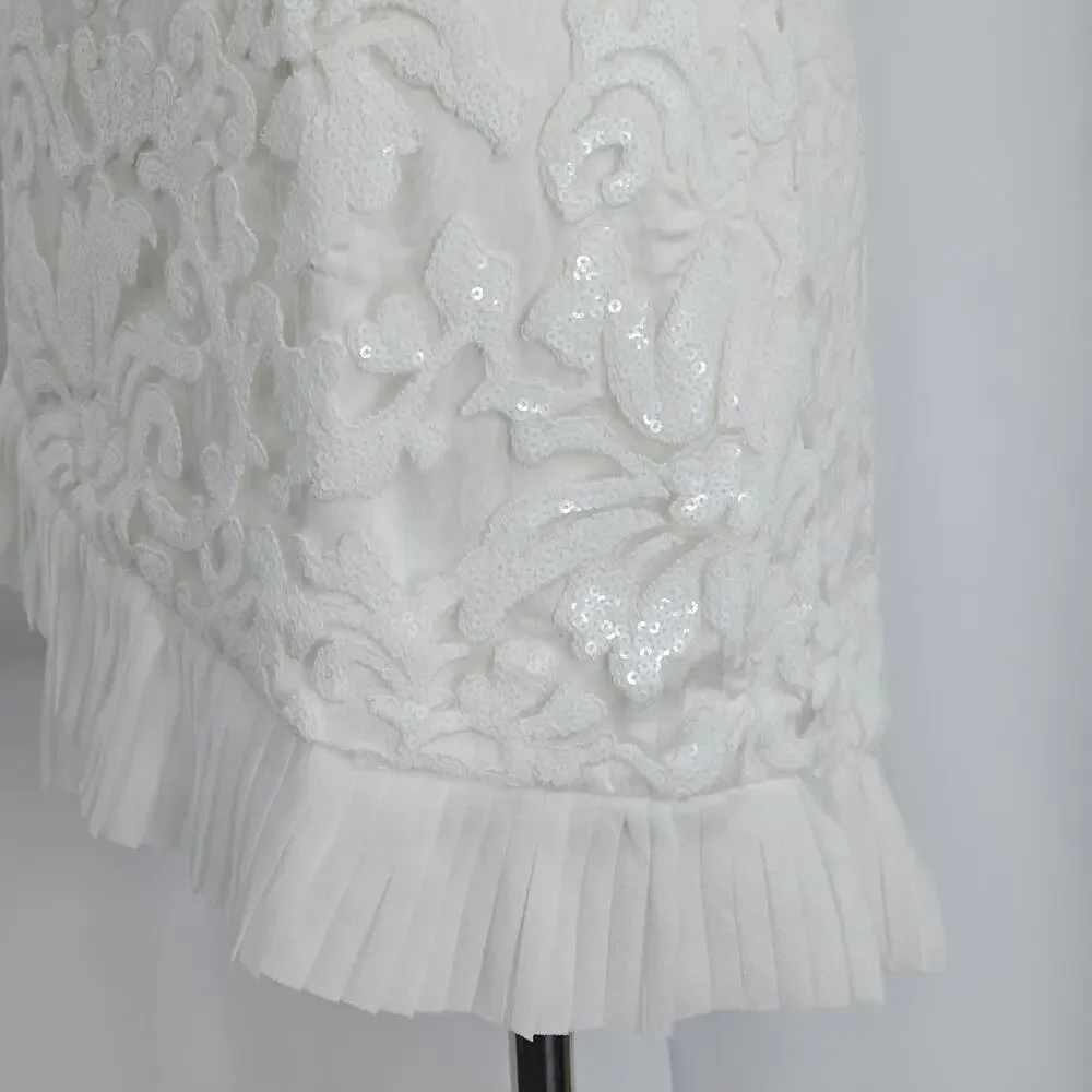 Naked Wardrobe The Statement White Sequin Ruffle Mini Skirt Women's Size M NWOTF - Picture 6 of 15
